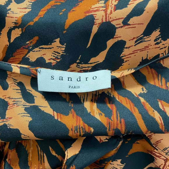 Sandro Leopard Print Silk Twill Maxi Dress Faunie Pintuck 38 US 6 Elegant Chic - Picture 10 of 12